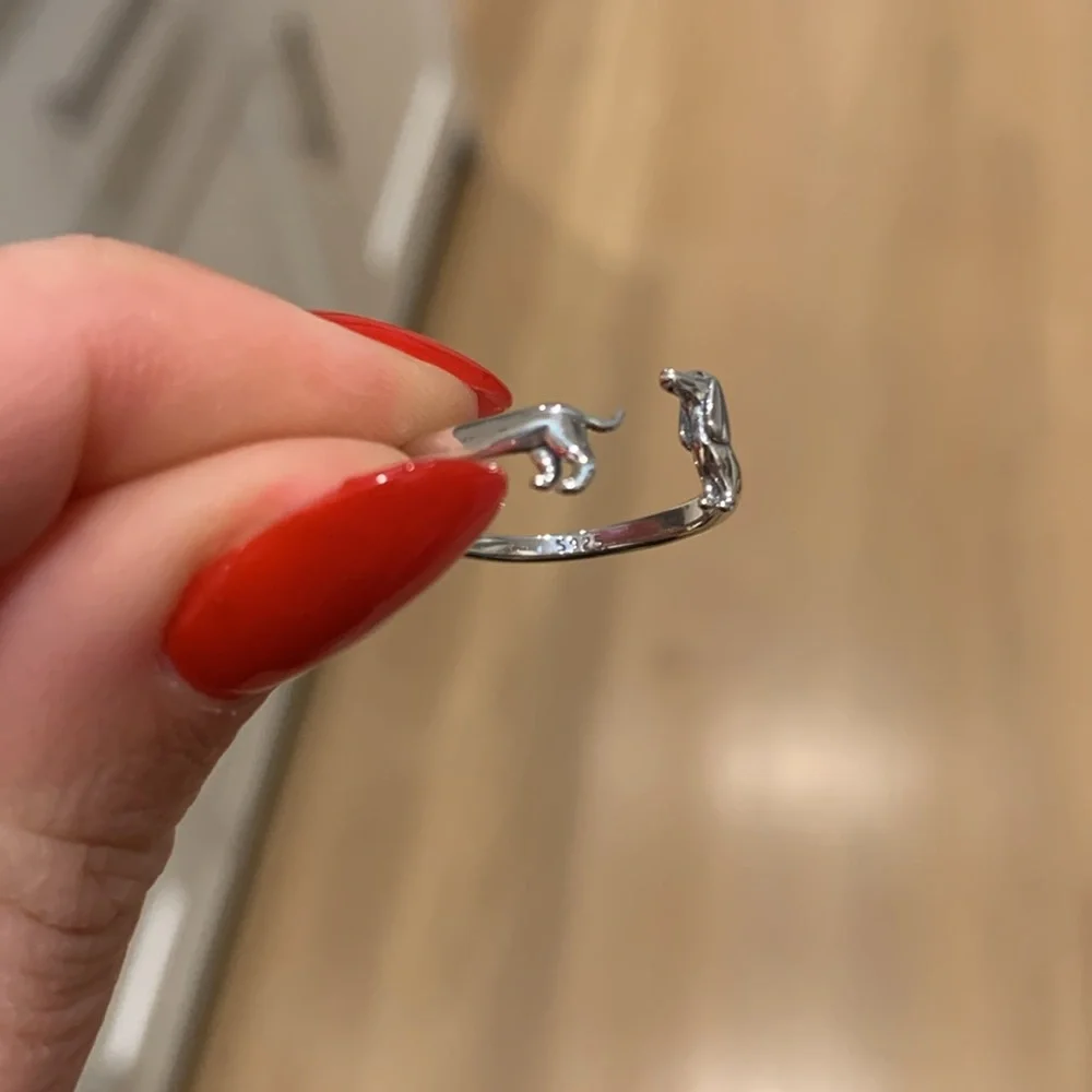 Delicate dainty sterling silver dachshund ring Sz 7 dog - Picture 2 of 6